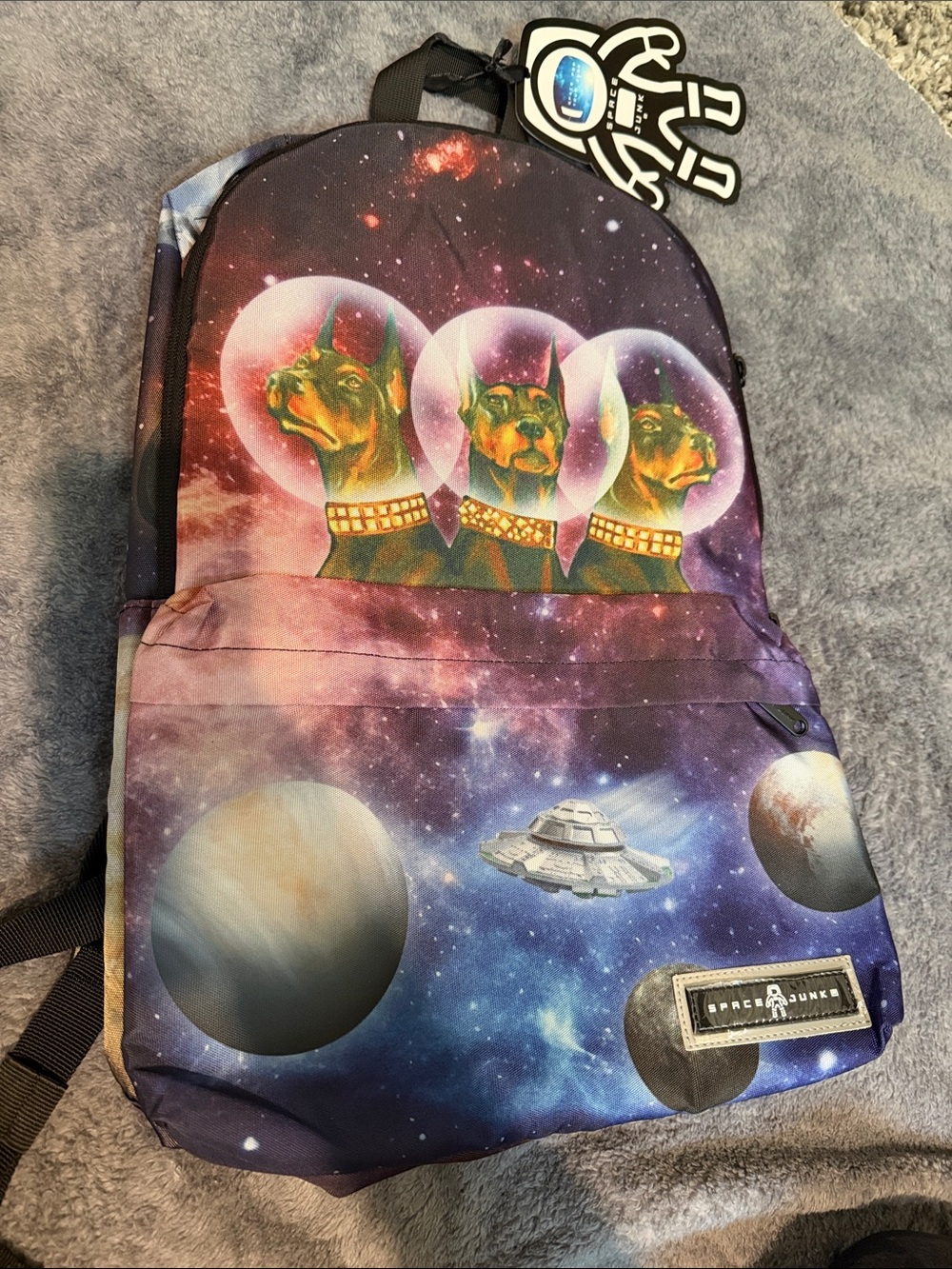 Space Junk Dobermans on the moon bookbag